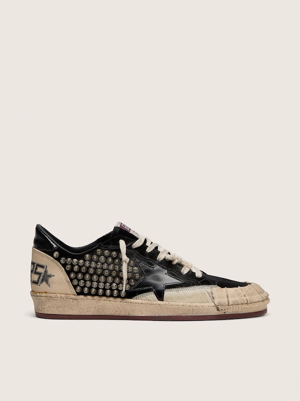 Golden Goose - Men's Ball Star LAB in black suede with studs and glossy black leather star in 