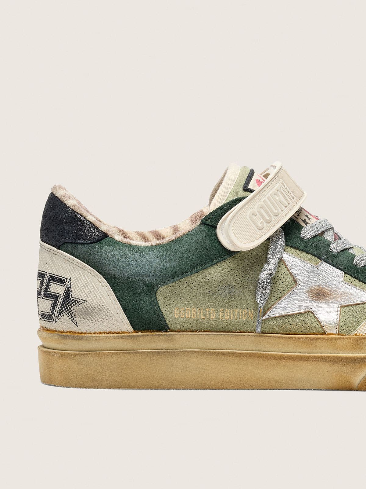 Golden Goose - Ball Star LAB pour homme en cuir velours vert avec &eacute;toile en cuir argent&eacute; et contrefort en cuir velours noir in 