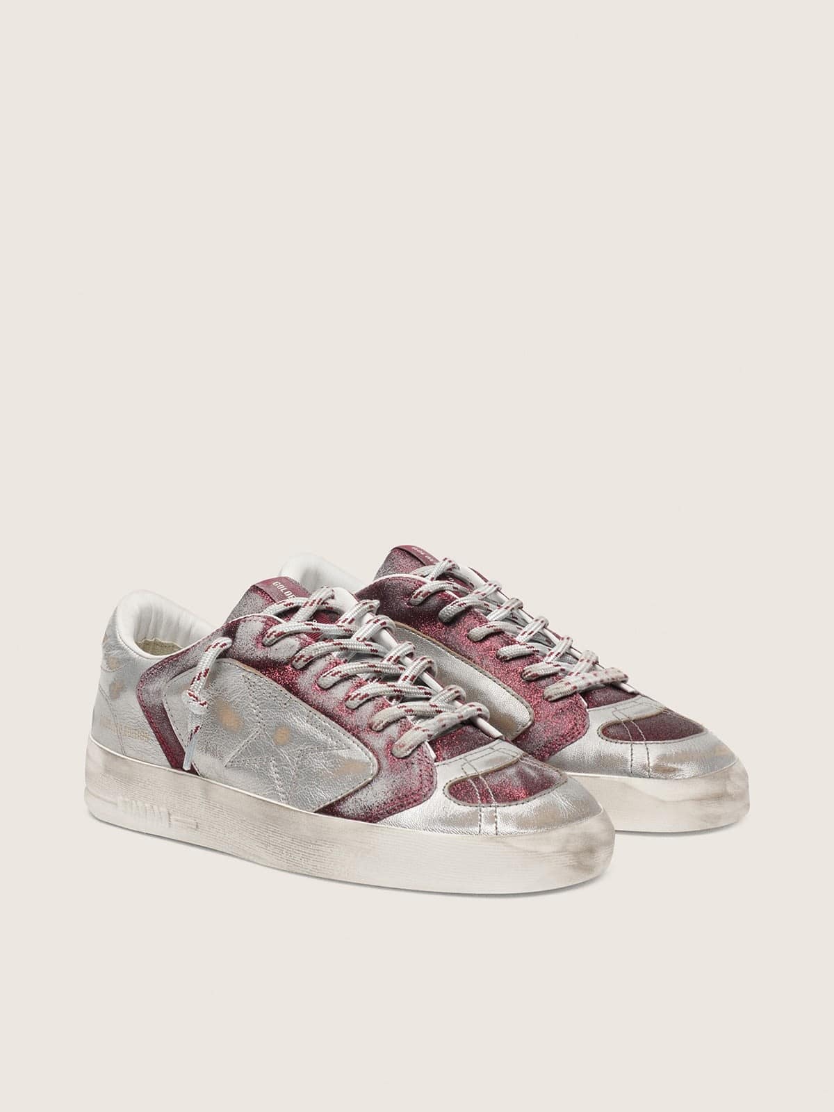 Golden Goose - Stardan LAB Uomo in pelle e glitter color bordeaux e argento in 