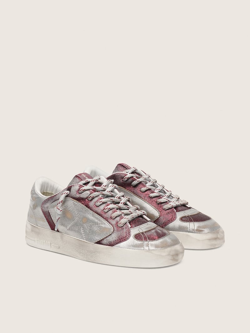 Golden Goose - Stardan LAB pour homme en cuir et paillettes bordeaux et argent&eacute;es in 
