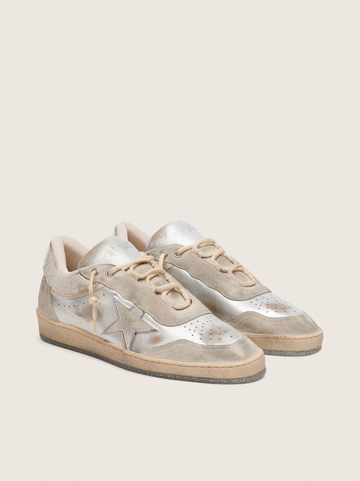 Men's Ball Star in metallic silver leather with light gray star and Swarovski inserts