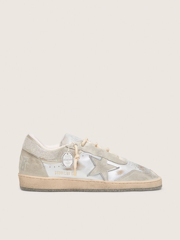 Golden Goose - Men's Ball Star in metallic silver leather with light gray star and Swarovski inserts in 