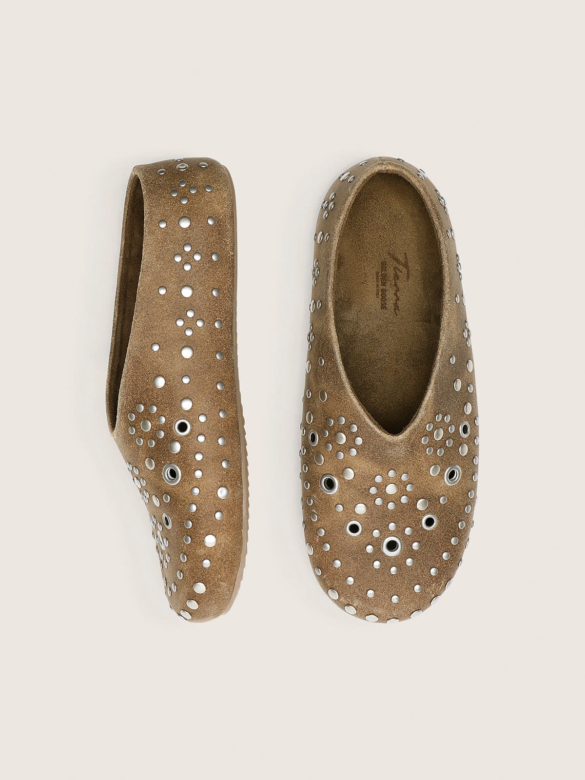 Tierra homme en cuir velours kaki avec cabochons argent&eacute;s