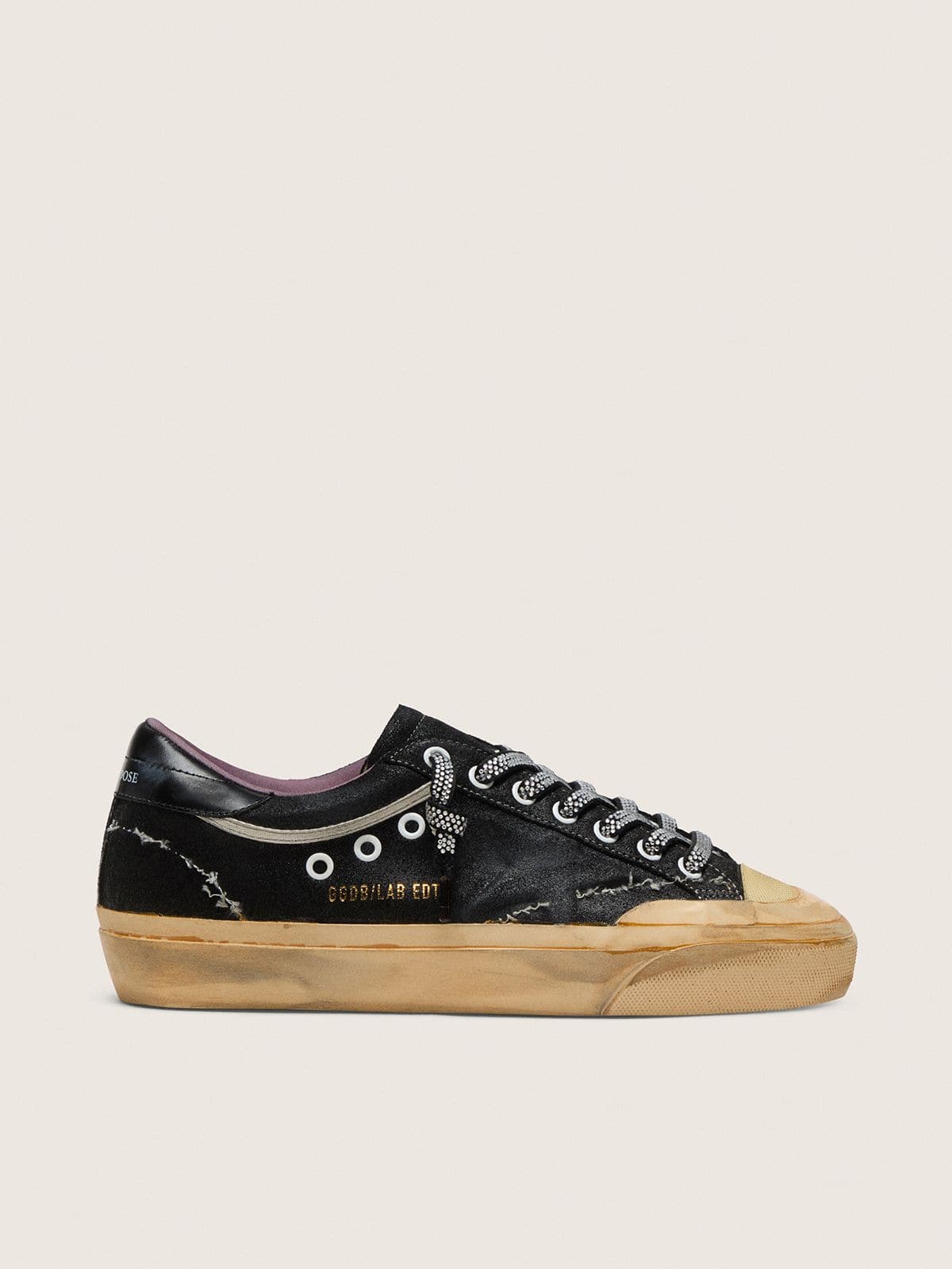 Golden Goose - Men's Super-Star LAB in black laminated suede and nylon with raised star and laces with crystals in 