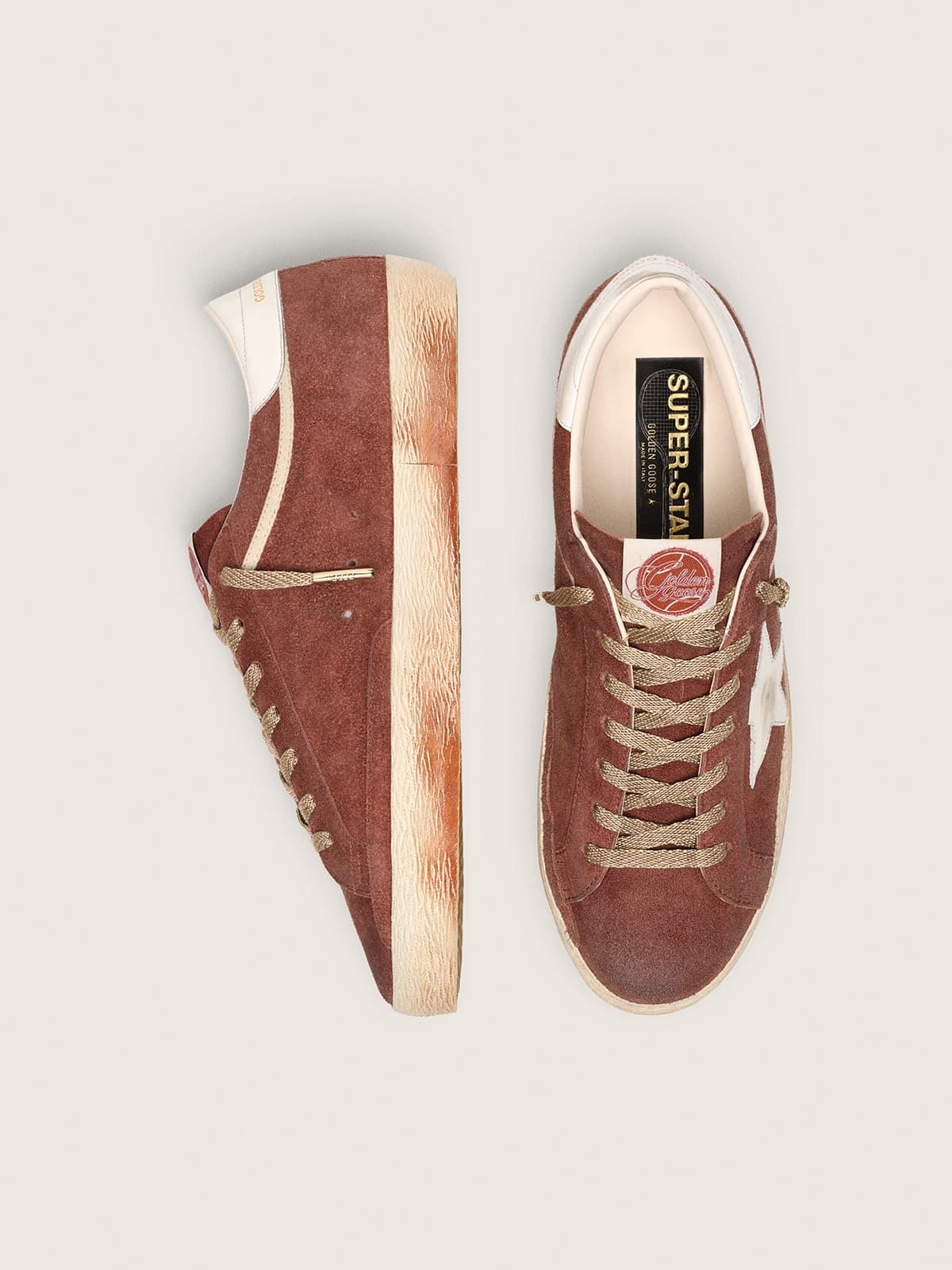 Golden Goose - Super-Star Herren im aus rostfarbenem Rauleder und platinfarbenem Metallic-Leder in 