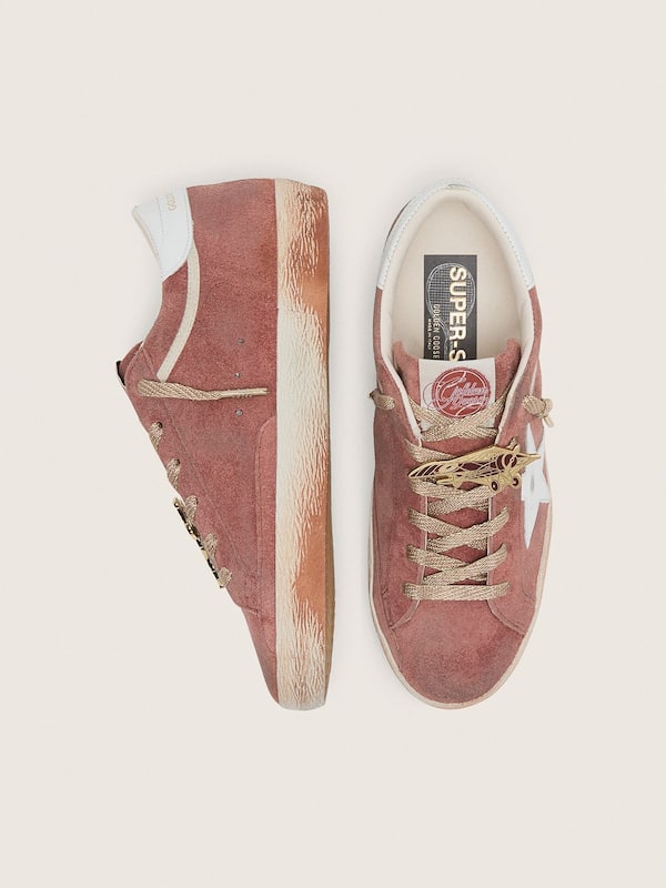 Golden Goose - Men&rsquo;s Super-Star in rust suede with metallic platinum leather star in 