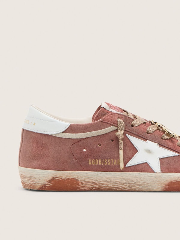 Golden Goose - Men&rsquo;s Super-Star in rust suede with metallic platinum leather star in 