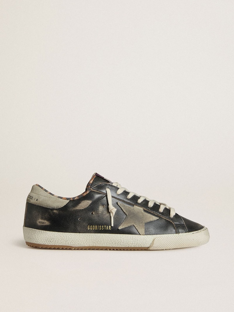 Men's Super-Star in black leather with gray suede star and heel tab