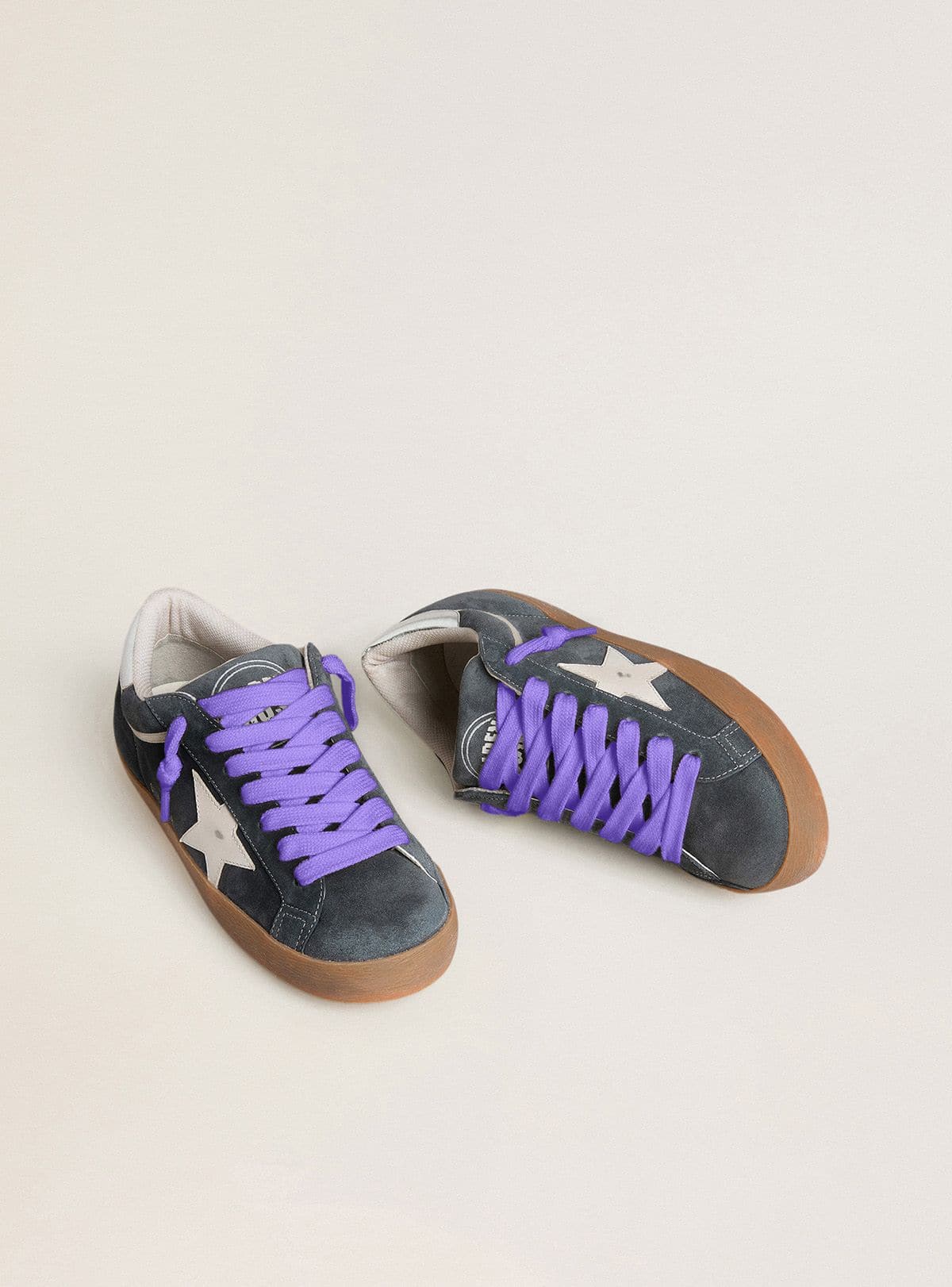 Men's Super-Star in gray suede with white leather star and silver leather heel tab