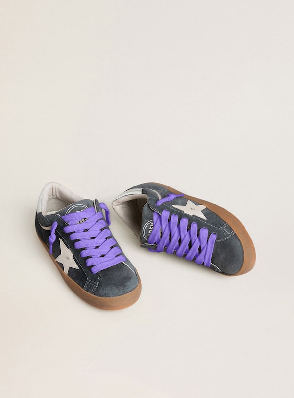 Men's Super-Star in gray suede with white leather star and silver leather heel tab