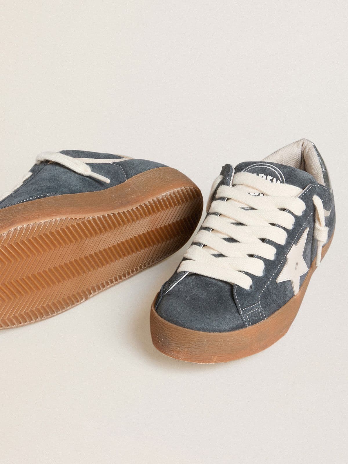 Golden Goose - Men's Super-Star in gray suede with white leather star and silver leather heel tab in 