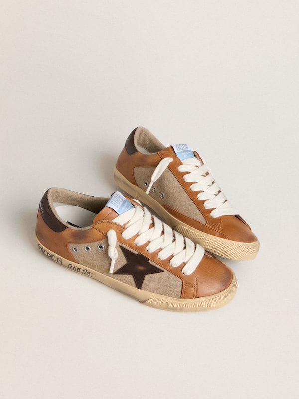 Golden Goose - Men's Super-Star LTD in beige wool with brown leather star and camel inserts in 