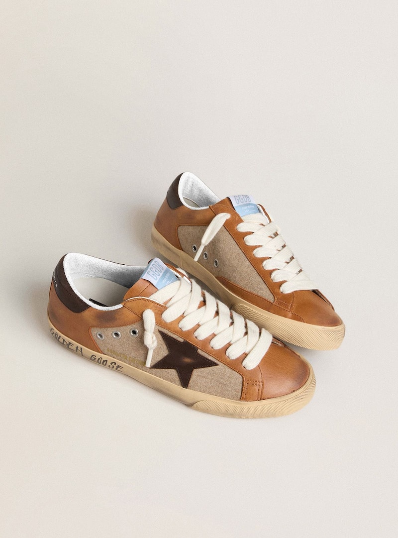 Golden Goose - Men's Super-Star LTD in beige wool with brown leather star and camel inserts in 