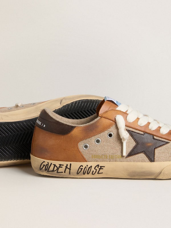 Golden Goose - Men's Super-Star LTD in beige wool with brown leather star and camel inserts in 