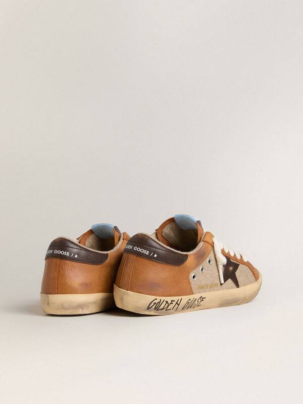Golden Goose - Men's Super-Star LTD in beige wool with brown leather star and camel inserts in 