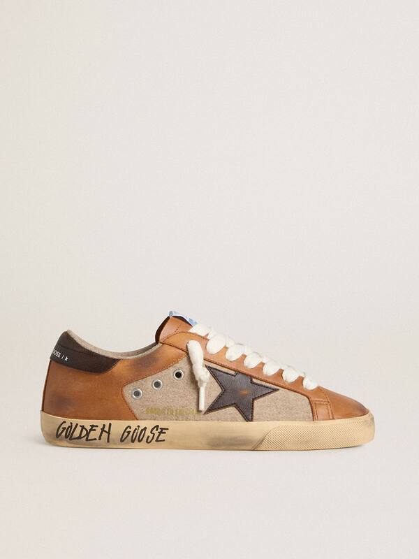Golden Goose - Men's Super-Star LTD in beige wool with brown leather star and camel inserts in 