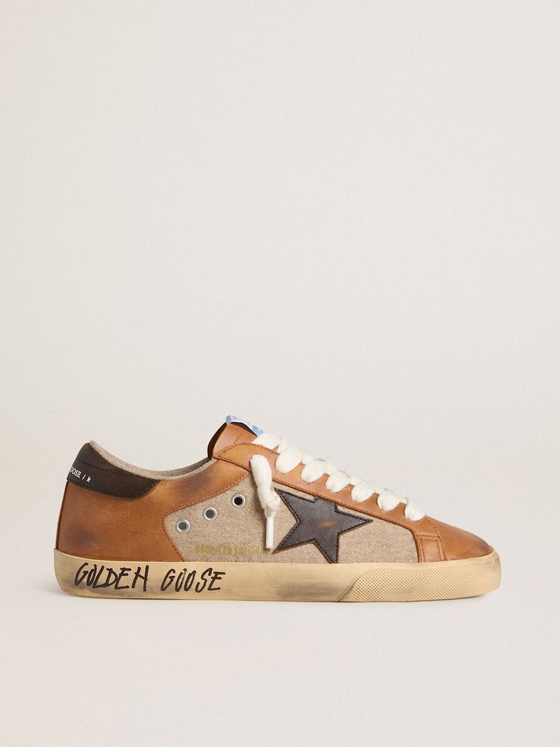 Super-Star LTD de Hombre de lana beige con estrella de piel marrón y aplicaciones cámel