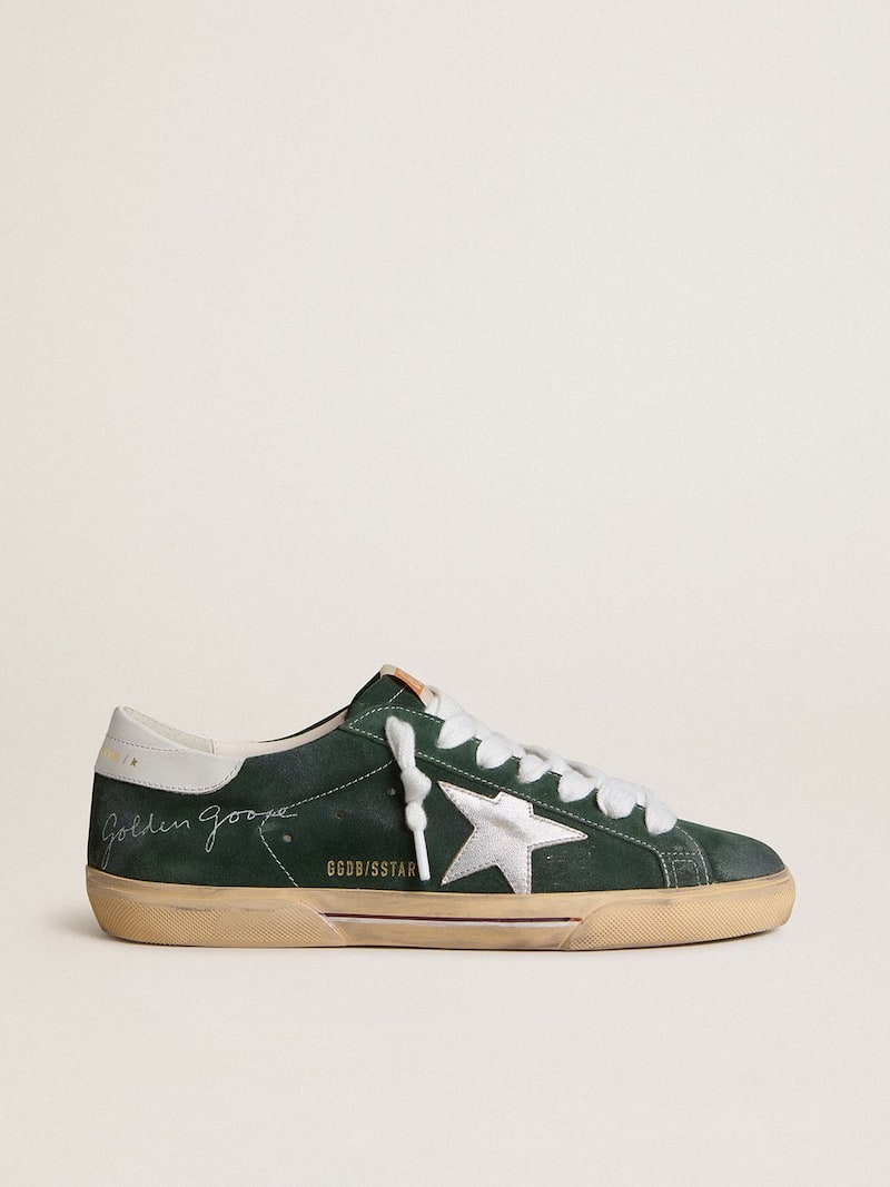 Super-Star de Hombre de ante verde con estrella de piel laminada plateada y refuerzo del talón de piel