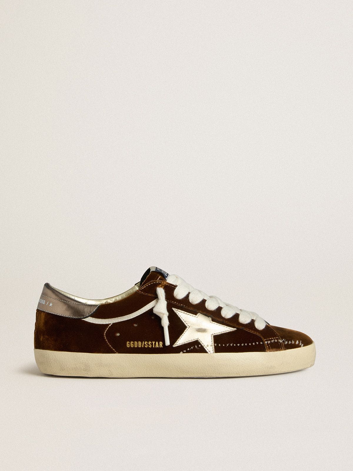 Golden Goose - Men's Super-Star in cognac velvet with metallic leather star and heel tab in 