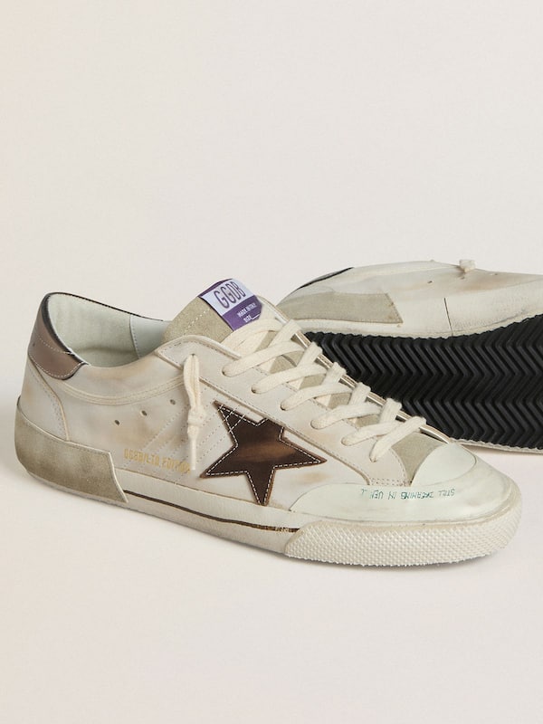 Golden Goose - Men's Super-Star LTD in suede with brown leather star and metallic leather heel tab in 