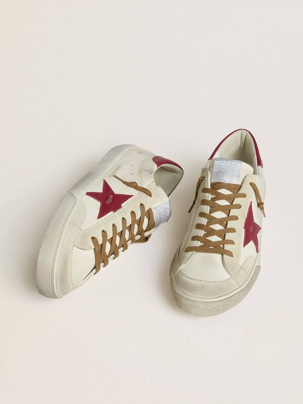 Golden Goose - Men's Super-Star with red leather star and beige suede inserts in 