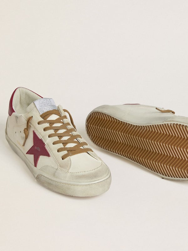 Golden Goose - Men's Super-Star with red leather star and beige suede inserts in 