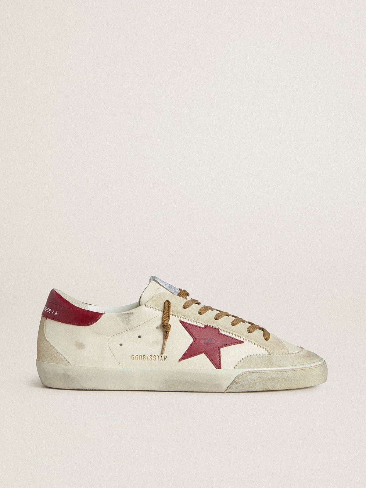 Golden Goose - Men's Super-Star with red leather star and beige suede inserts in 