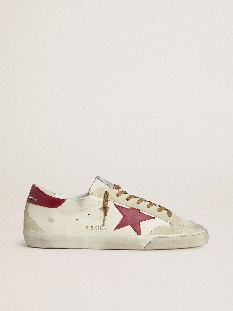 Men's Super-Star with red leather star and beige suede inserts