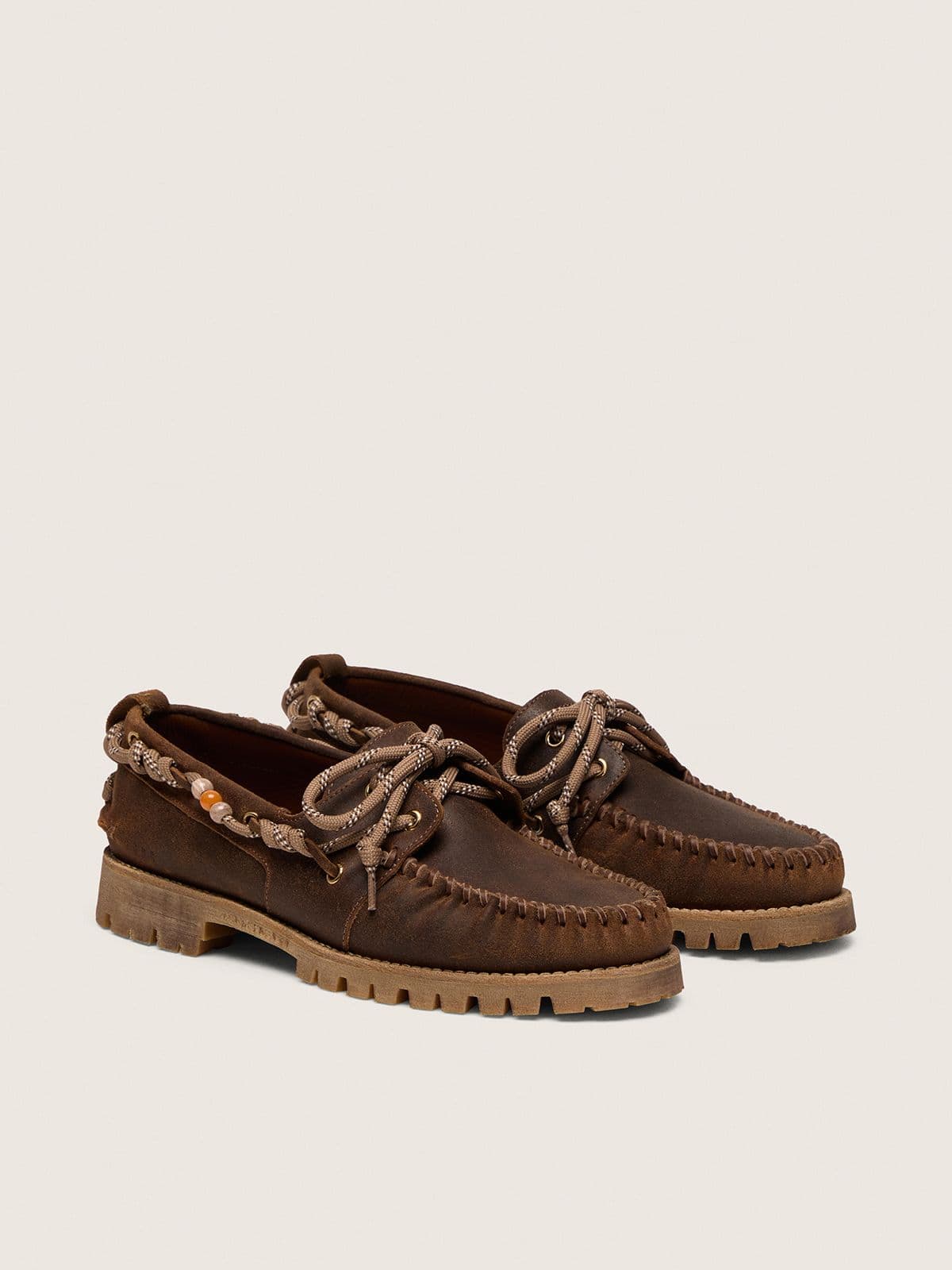 Golden Goose - Men's Cruise loafers in brown waxed suede with dove gray hiking laces in 