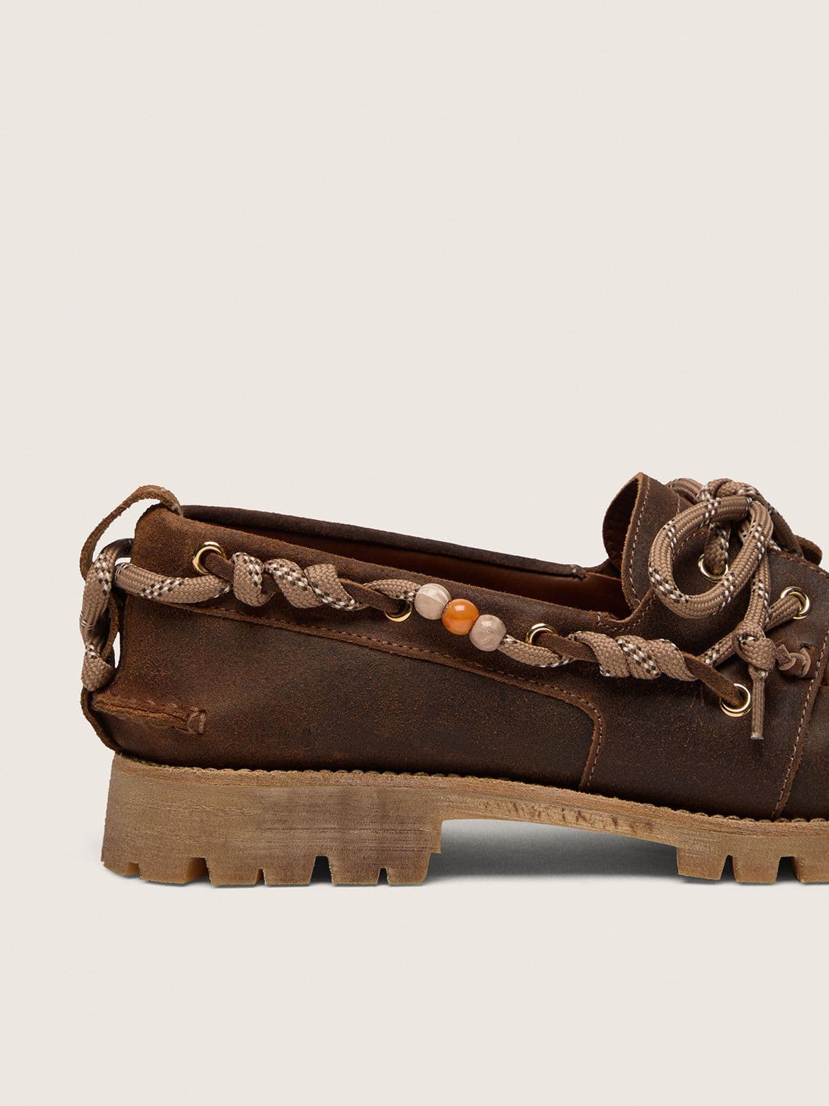 Golden Goose - Men's Cruise loafers in brown waxed suede with dove gray hiking laces in 