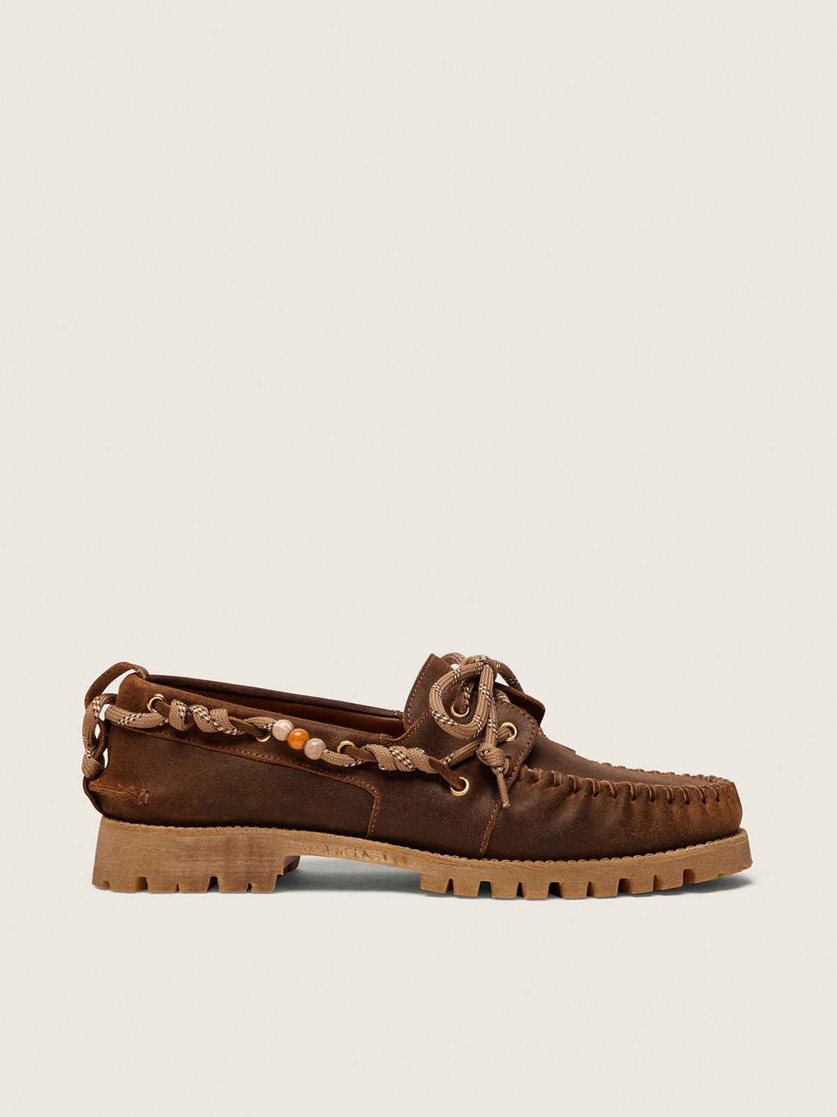 Mocassins Cruise pour homme en cuir velours ciré marron avec lacets trekking gris tourterelle — Golden Goose