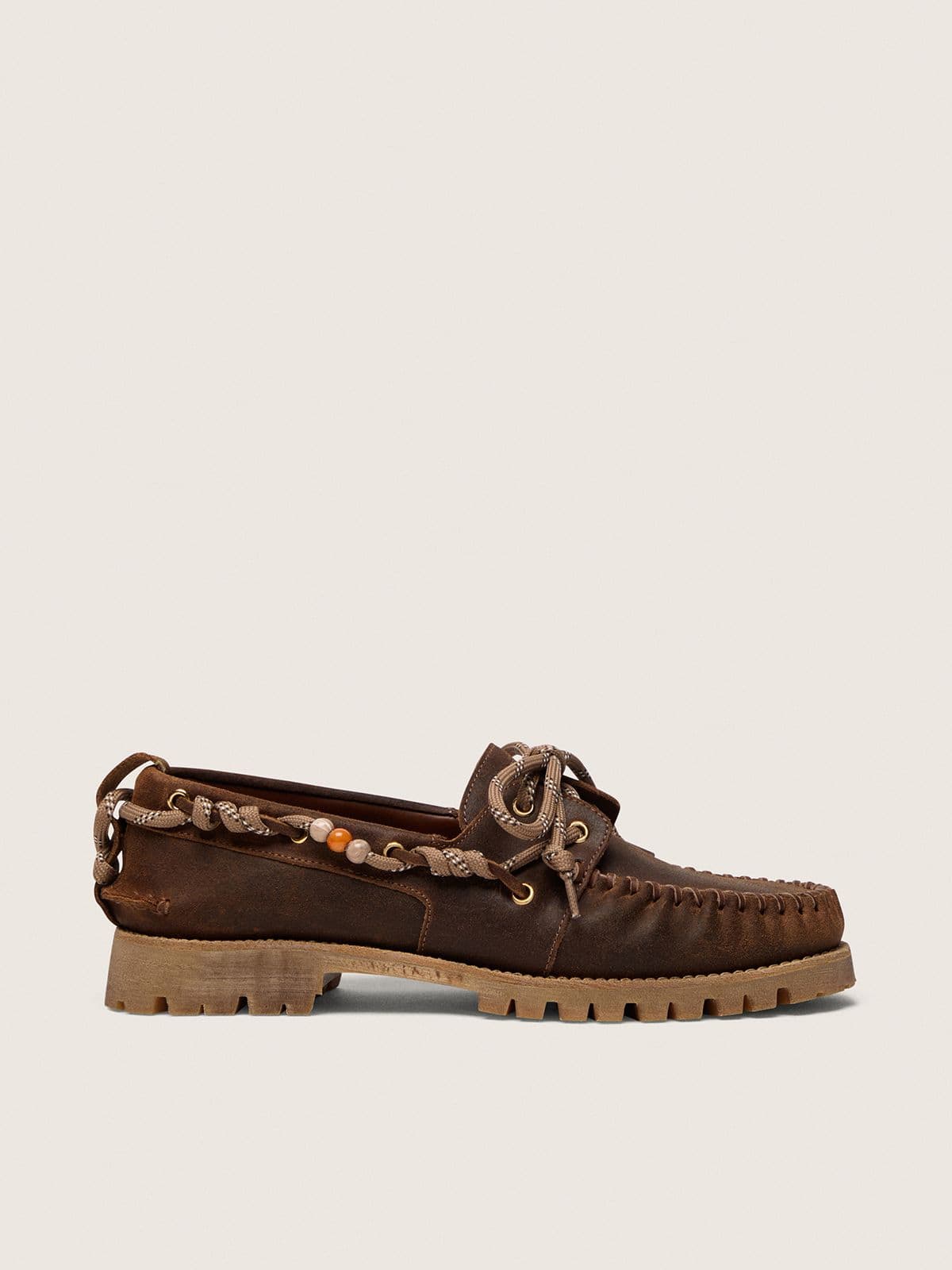 Golden Goose - Men's Cruise loafers in brown waxed suede with dove gray hiking laces in 