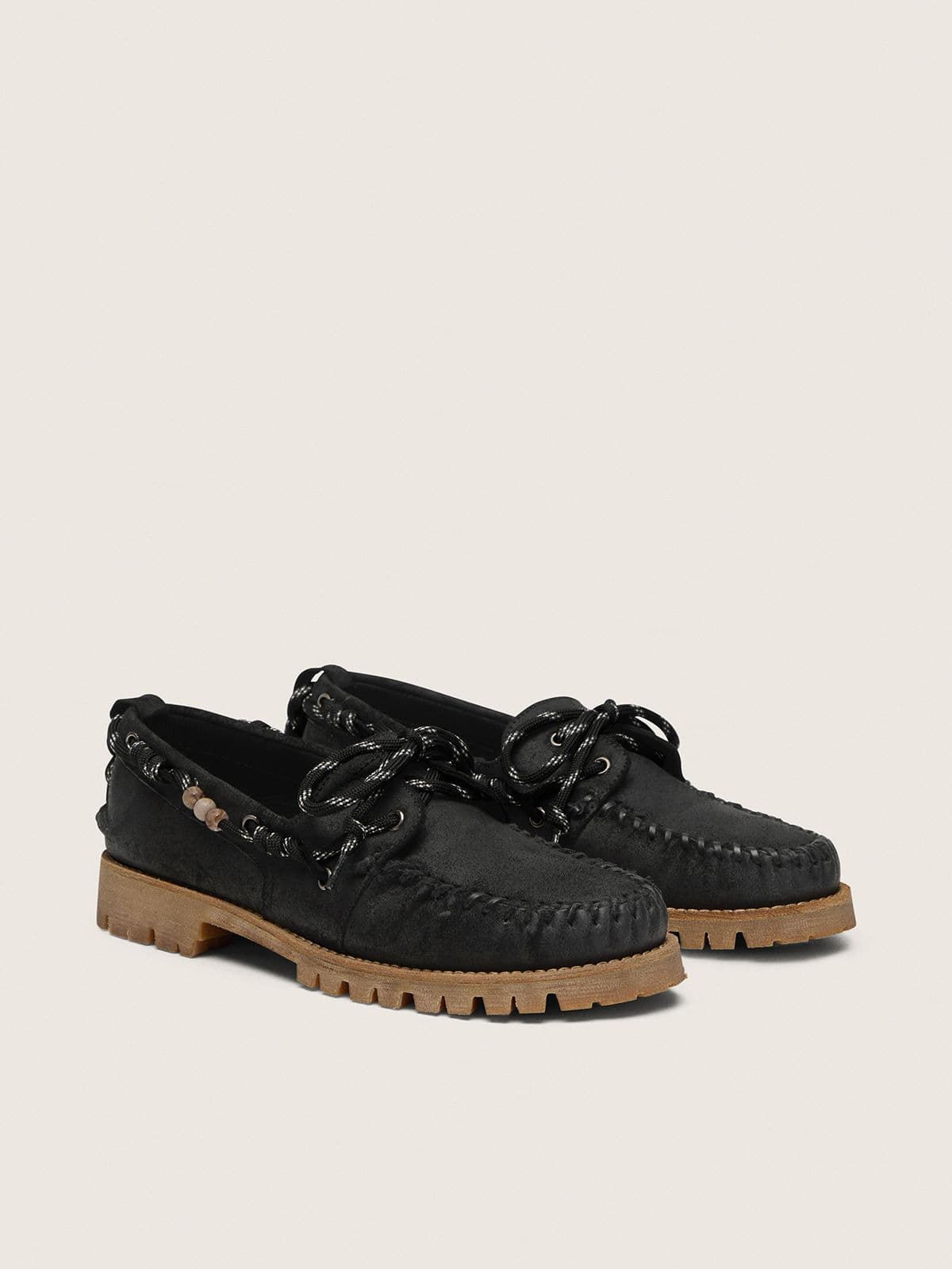 Men's Cruise loafers in black waxed suede with black hiking laces