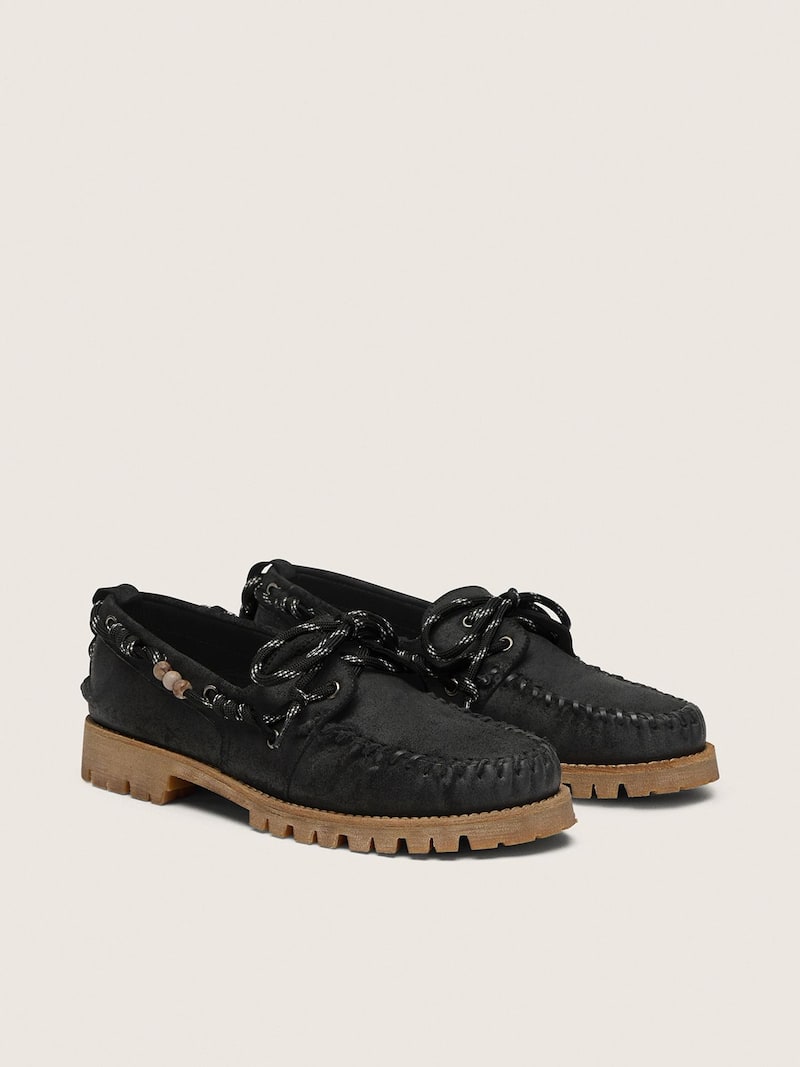 Golden Goose - Mokassin Cruise Herren aus schwarzem gewachstem Suede mit schwarzen Trekkingsenkeln in 
