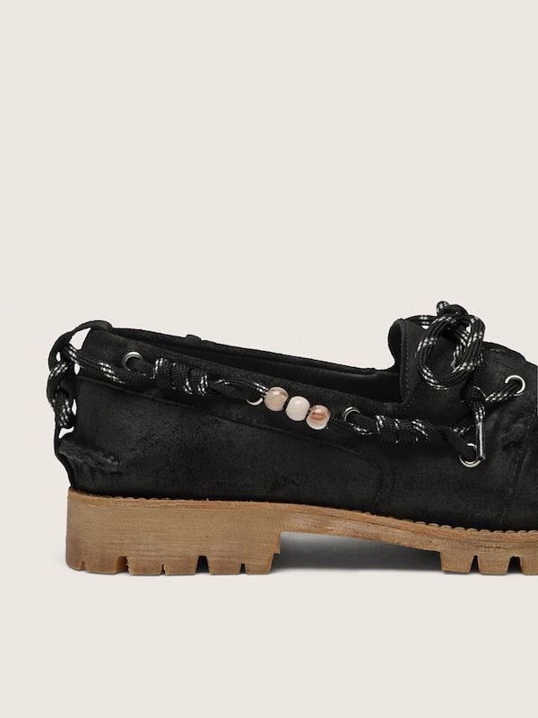 Golden Goose - Mokassin Cruise Herren aus schwarzem gewachstem Suede mit schwarzen Trekkingsenkeln in 