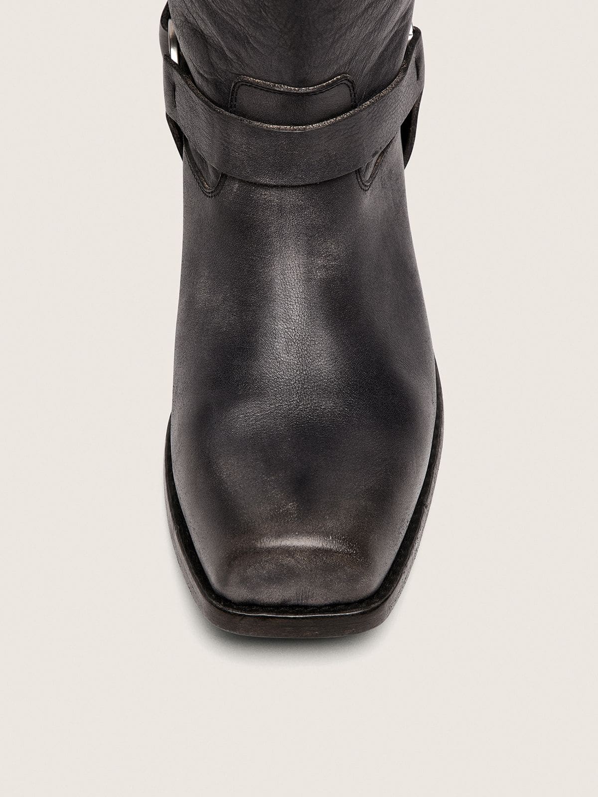 Golden Goose - Men's high Biker boots in black leather with strap and silver-colored buckle in 