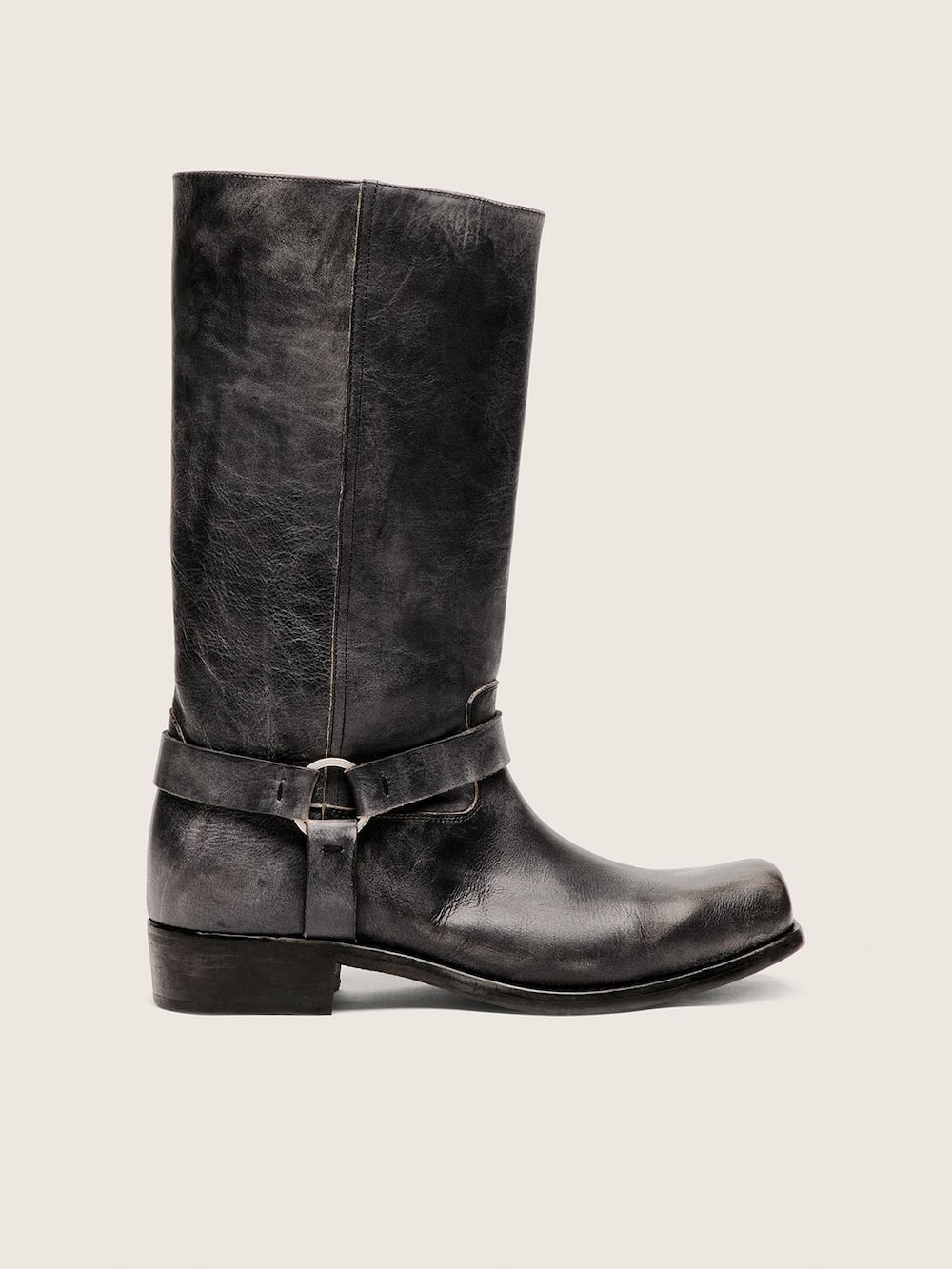 Bottes de motard montantes pour homme en cuir noir avec bride et boucle argentée — Golden Goose