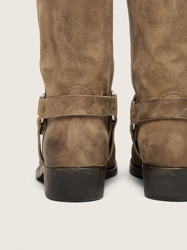 Golden Goose - Men's high Biker boots in dark beige waxed suede with strap and a silver-colored buckle in 