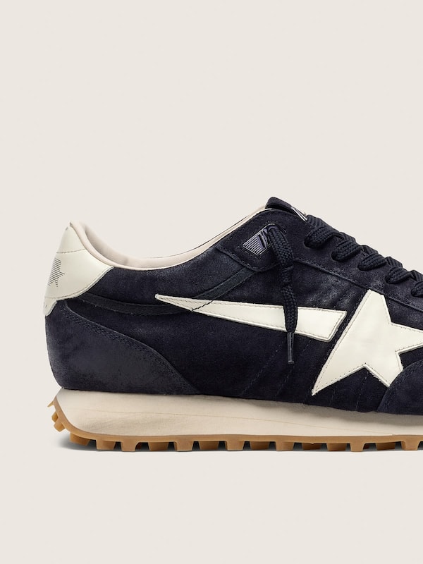 Golden Goose - Men&rsquo;s Marathon in black suede with white leather star and heel tab in 