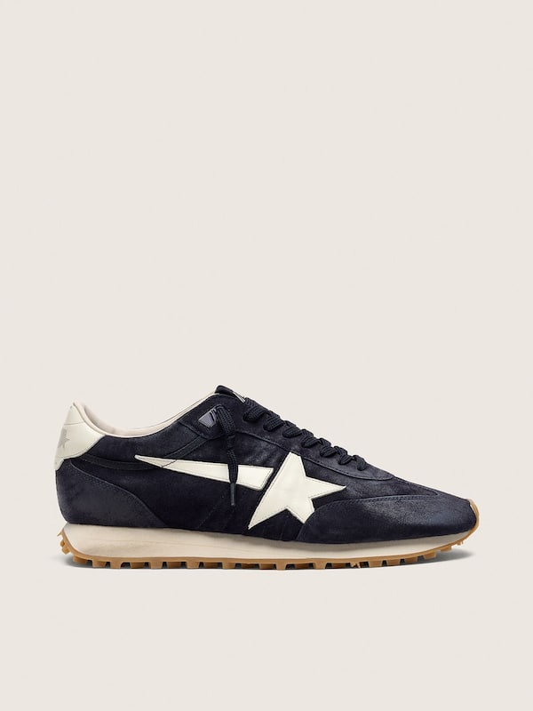 Golden Goose - Men&rsquo;s Marathon in black suede with white leather star and heel tab in 