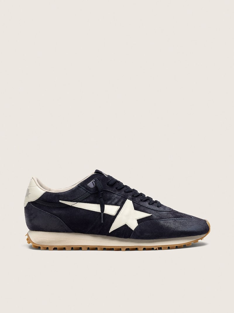 Men&rsquo;s Marathon in black suede with white leather star and heel tab