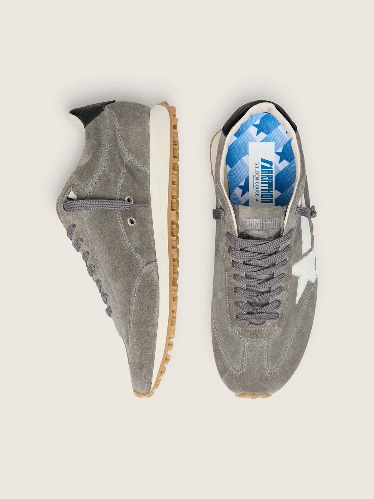 Golden Goose - Marathon de hombre de ante gris con estrella blanca in 