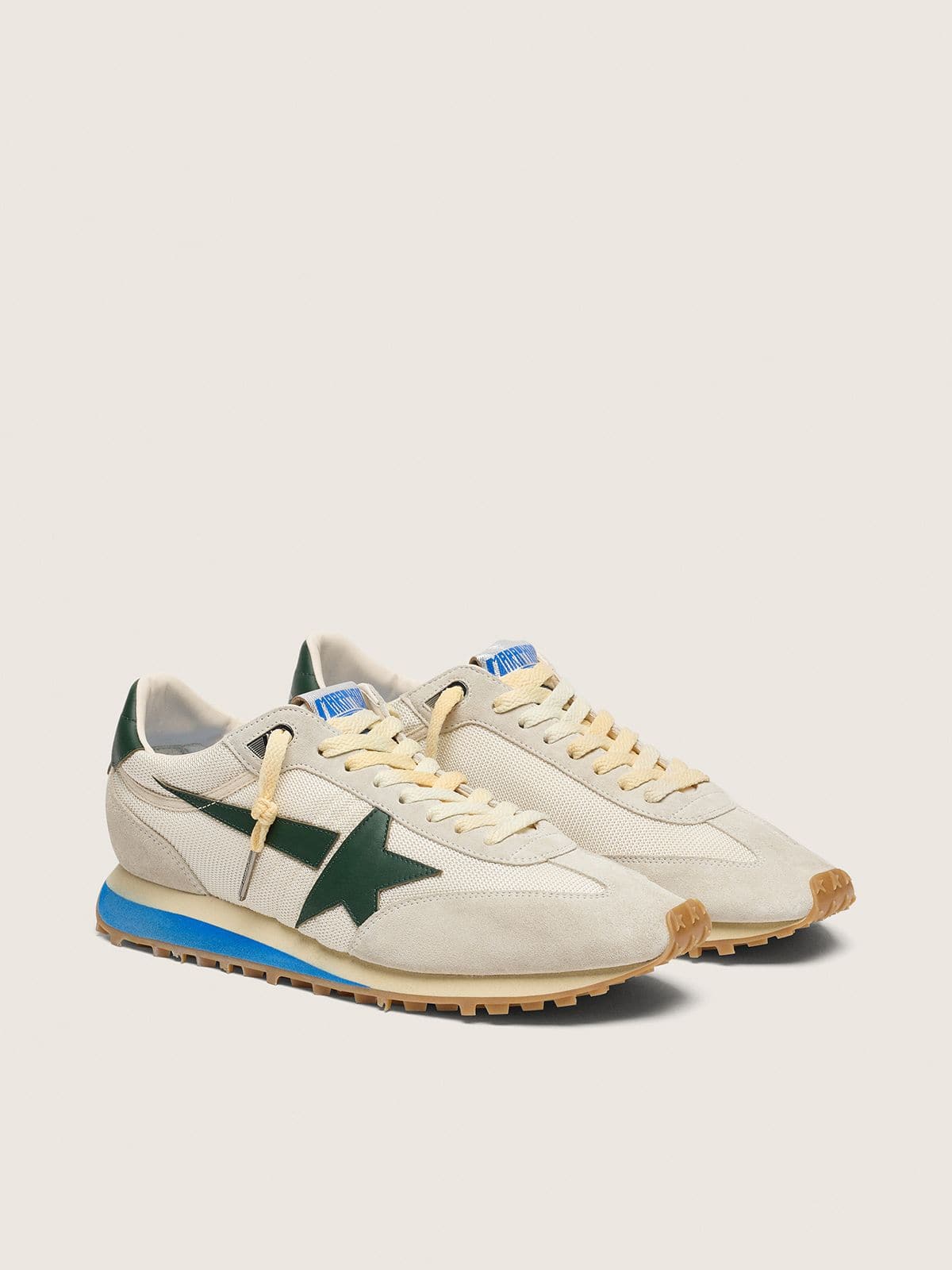 Golden Goose - Men&rsquo;s Marathon in light gray suede and mesh with green star in 