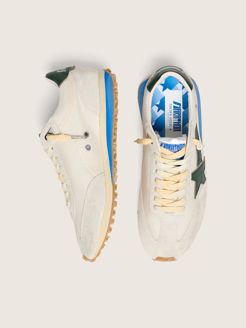Golden Goose - Marathon de hombre de ante y malla gris claro con estrella verde in 