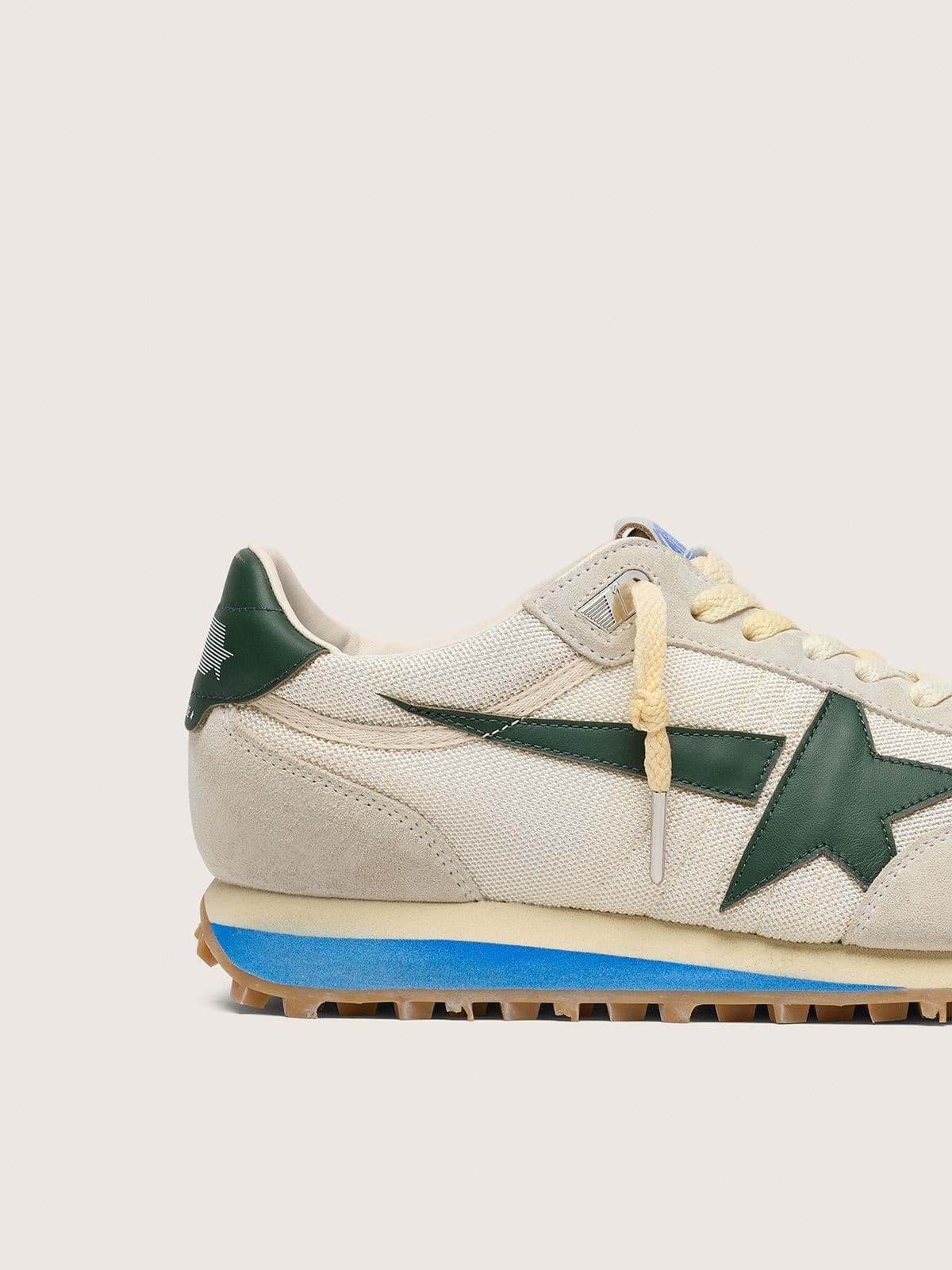Golden Goose Men&rsquo;s Marathon in light gray suede and mesh with green star Marathon grey man