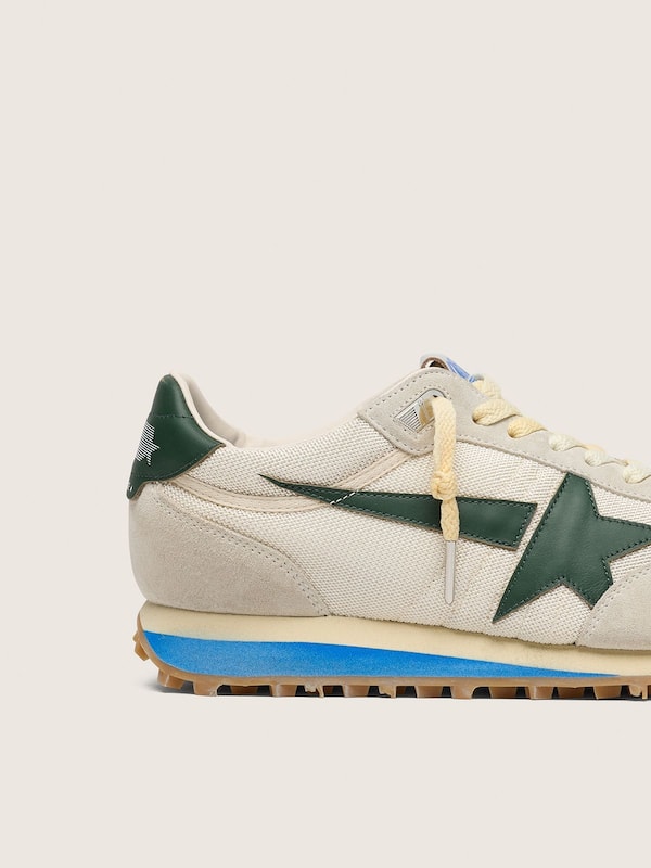 Golden Goose Men&rsquo;s Marathon in light gray suede and mesh with green star Marathon grey man