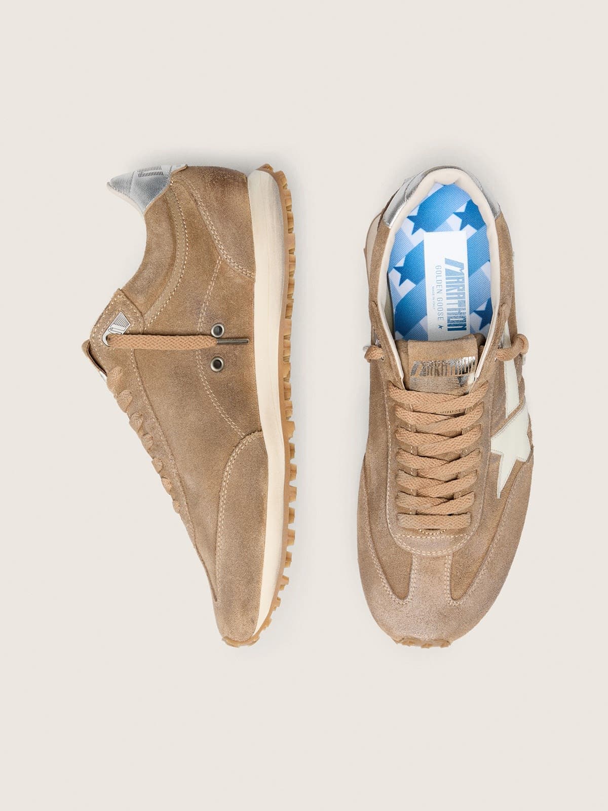 Golden Goose - Marathon uomo in suede tabacco con stella bianca in 
