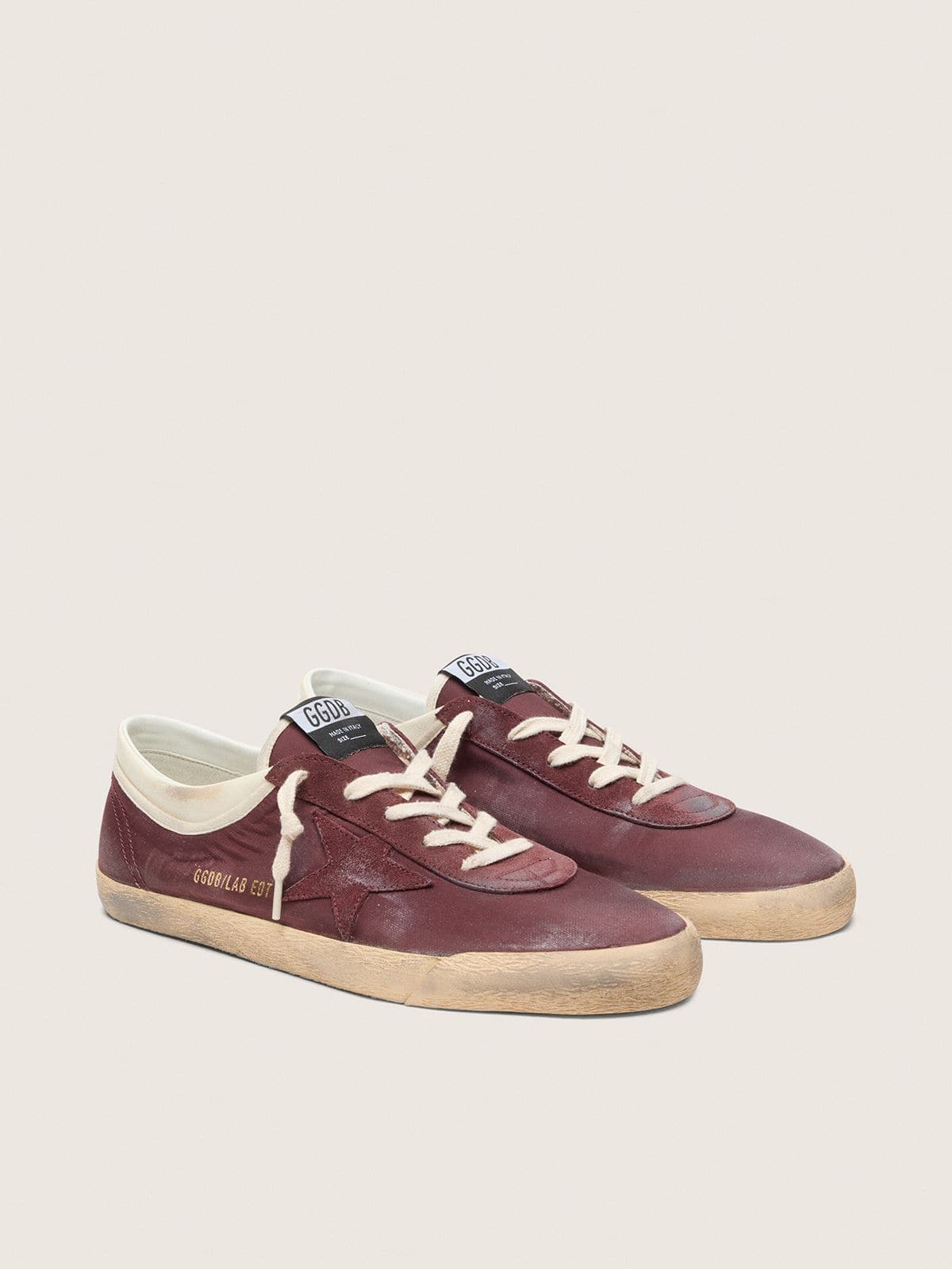 Golden Goose Super-Star LAB uomo in nylon bordeaux con stella ton sur ton Super-Star burgundy man