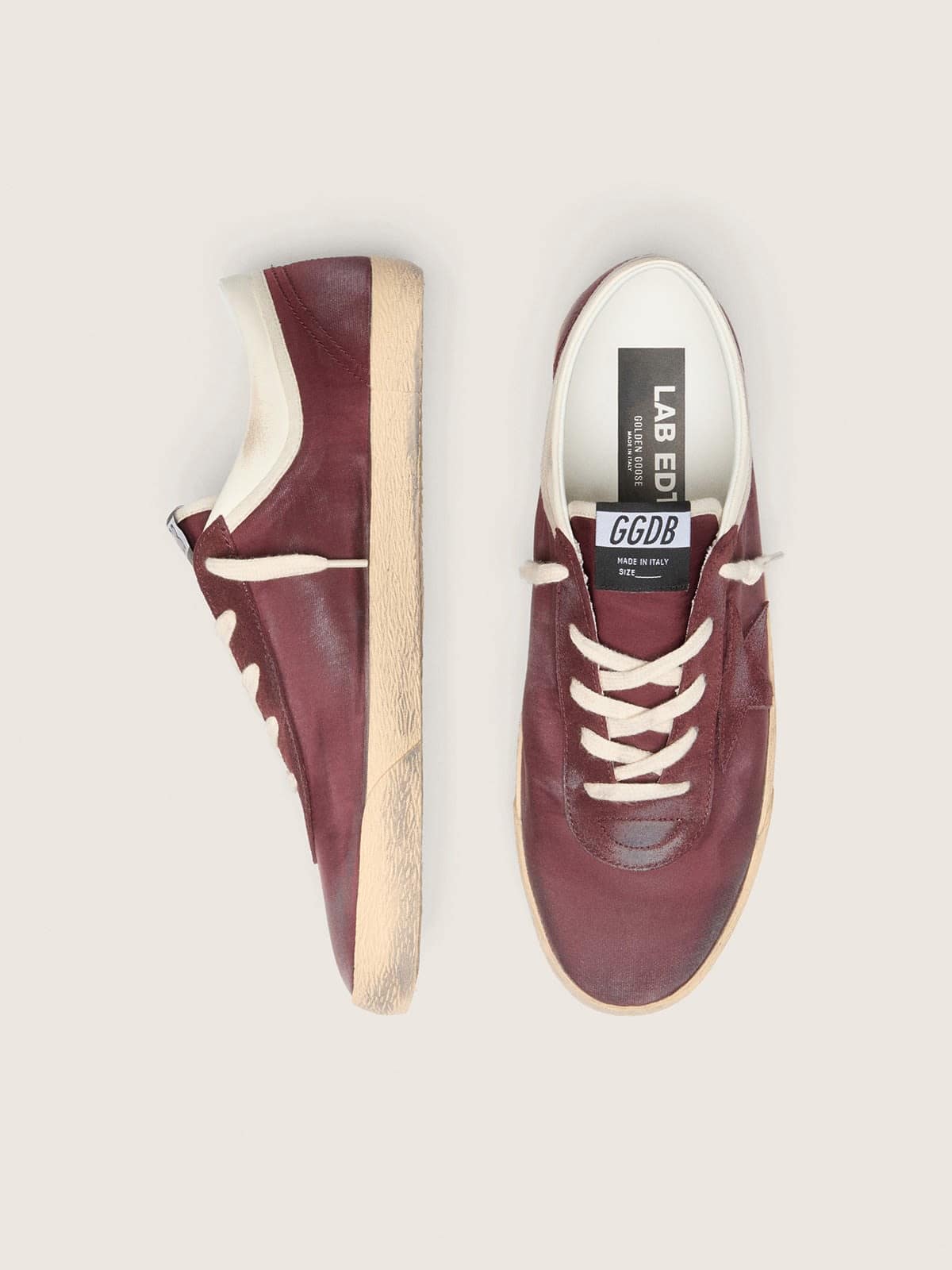 Golden Goose Super-Star LAB uomo in nylon bordeaux con stella ton sur ton Super-Star burgundy man