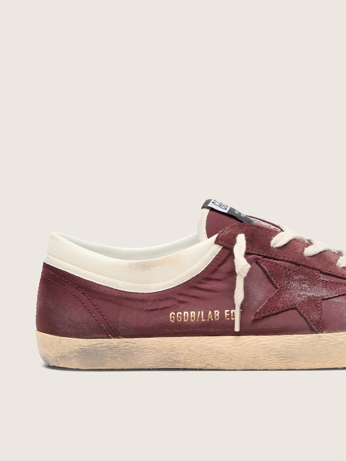 Golden Goose Super-Star LAB uomo in nylon bordeaux con stella ton sur ton Super-Star burgundy man